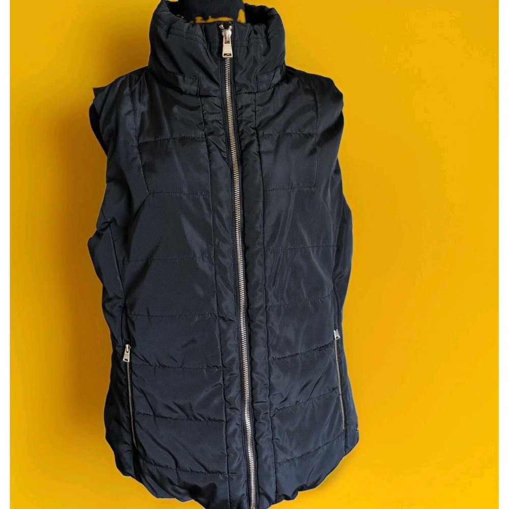 Calvin Klein Puffer Vest Sz Large Jacket Black Full Zip Stand Up Collar Logo EUC